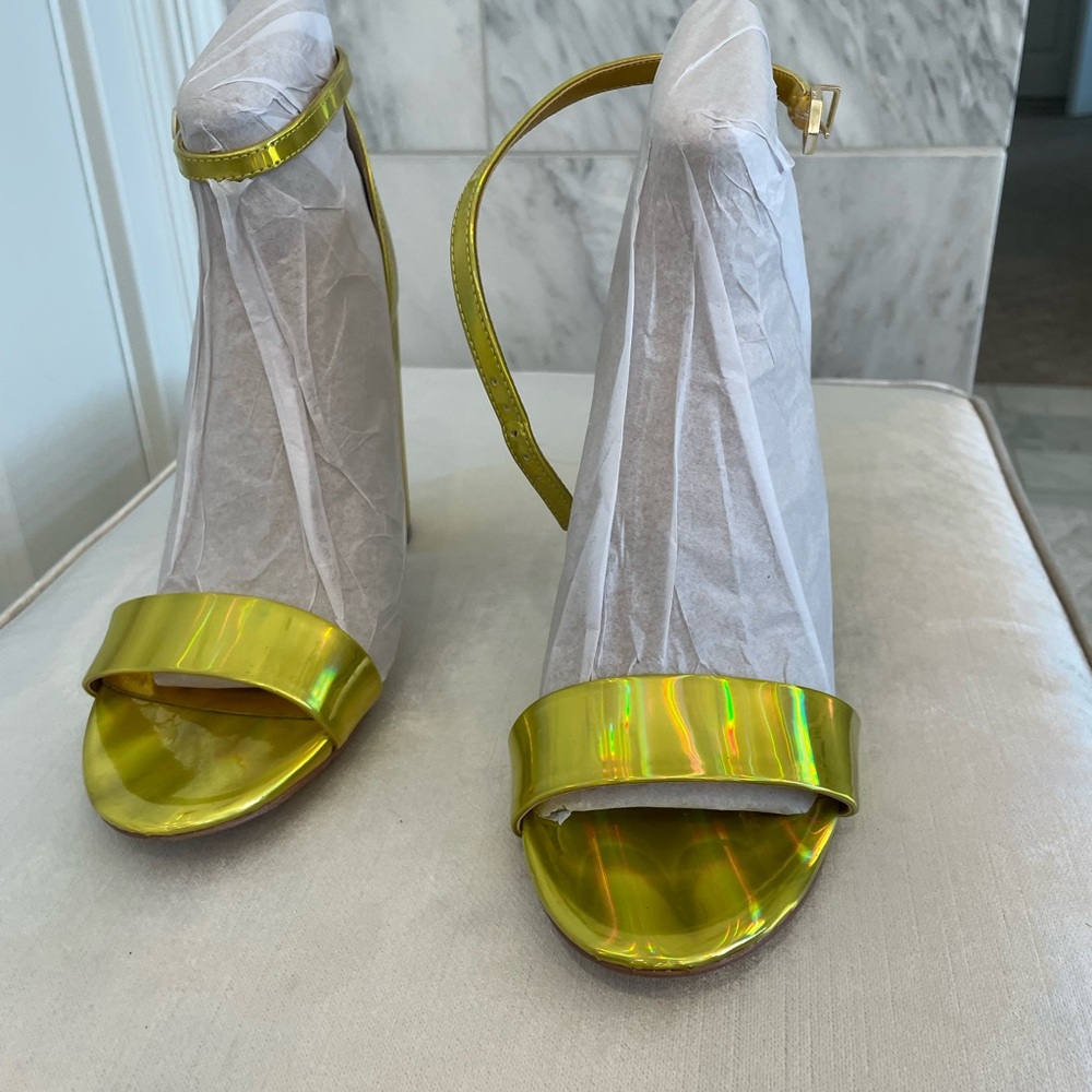 Iridescent Yellow Open-Toe Heels